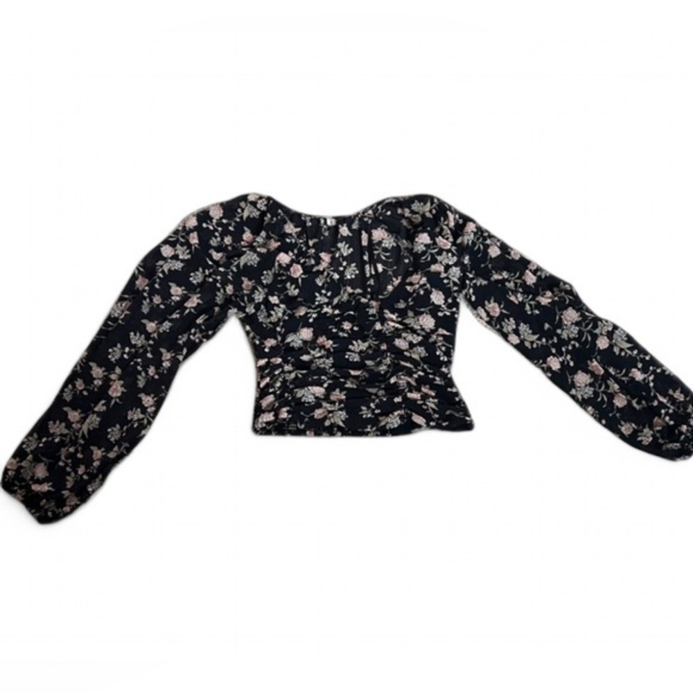 Free People Boho New Final Rose Blouse - Black Combo, size Small. Long sleeve.